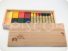 Caja bambú con 8 bloques y 8 lápices